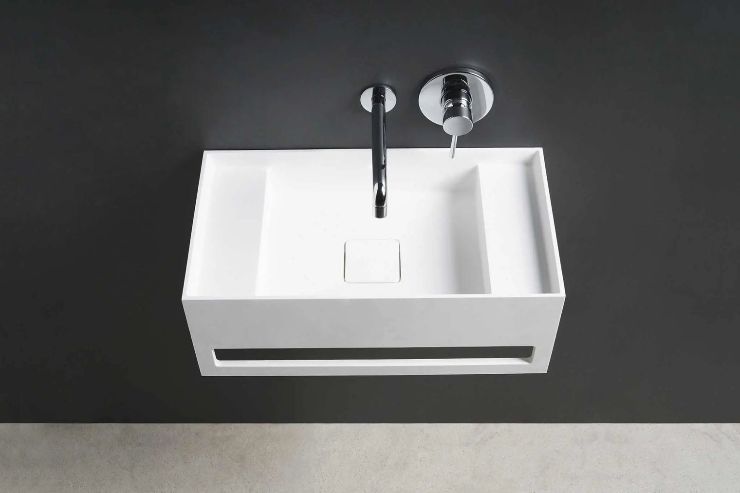 CUBE-X WM 50 w/Towel Bar & Deck-WALL MOUNT WASHBASINS-訂造一體無縫洗手盆,Tailor made Washbasins,waterbasin hk, 浴室物料,浴室裝修,訂造洗手盆,浴室翻新,Bathroomware ,Bespoke bathroom,浴室配件,訂造浴室潔具,訂造浴室傢俬,香港 浴室設計 公司,best custom bathroom furniture HK, Infinite Bath