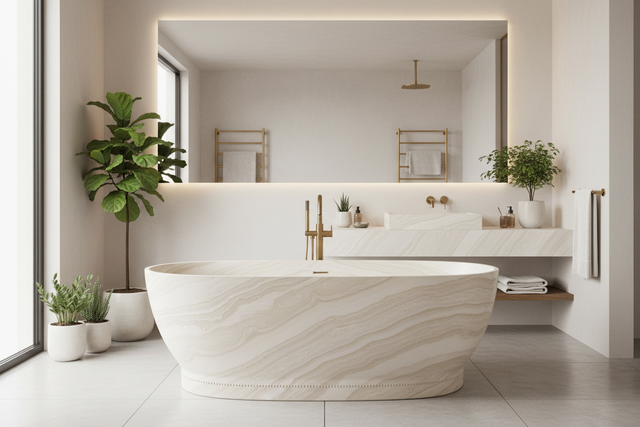 INFINITE訂造浴室潔具結合膚感石材質與設計師高級現代風，提升奢華家居品味