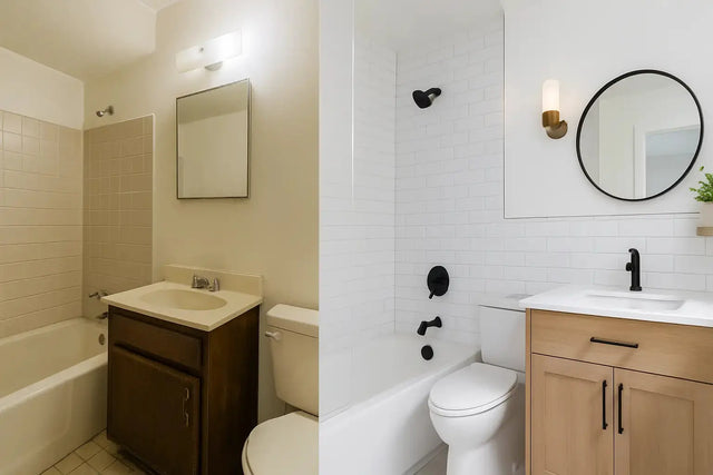 showcasing a designed transformation bathroom renovation before and after 