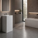 Modern bathroom with a freestanding sink and bathtub.