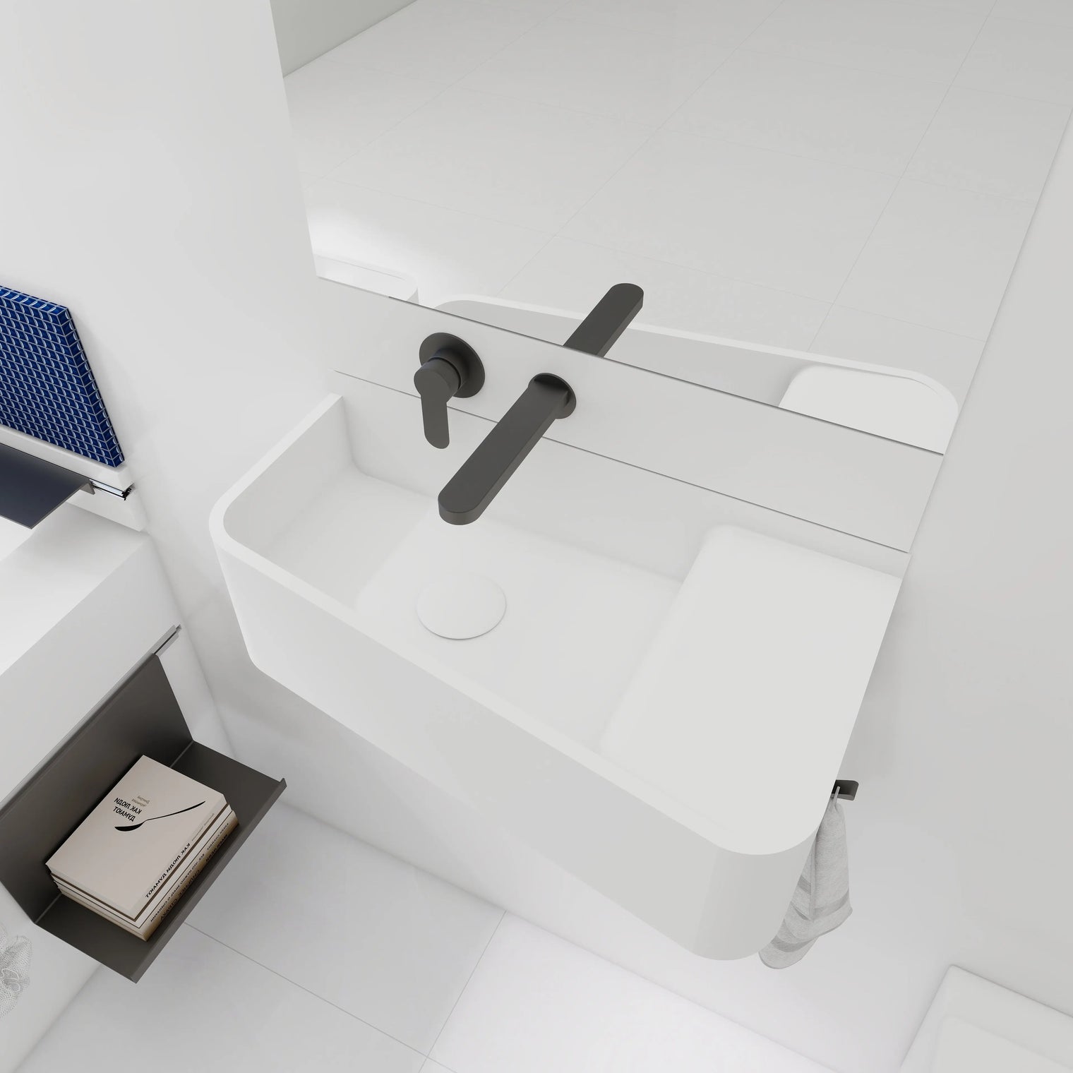 ELEMENTS Wall-Mount Washbasins Bowl on Left w/towel bar INFINITE BATH