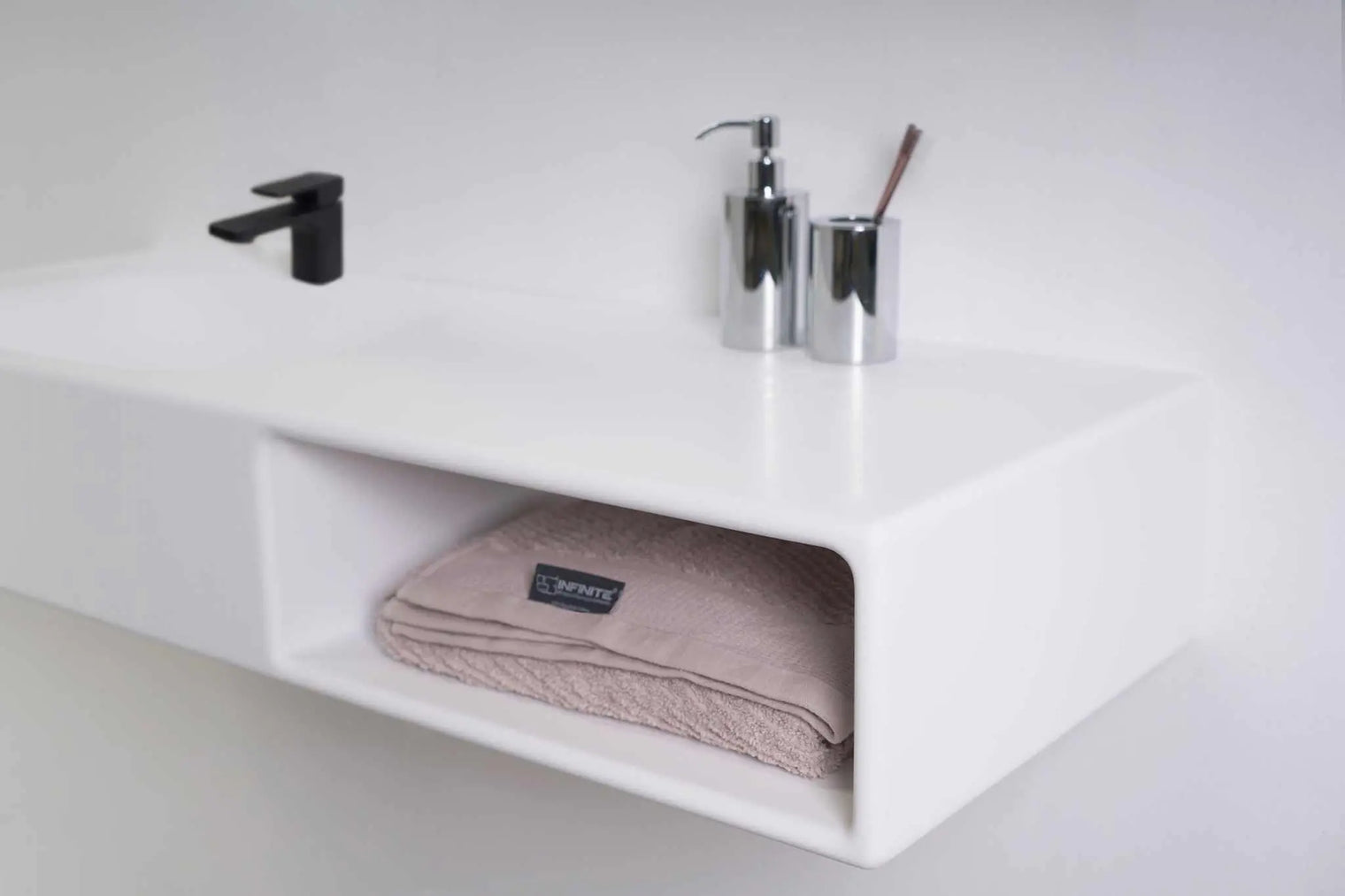 Spio WM 100L w/Shelf-WALL MOUNT WASHBASINS-訂造一體無縫洗手盆,Tailor made Washbasins,waterbasin hk, 浴室物料,浴室裝修,訂造洗手盆,浴室翻新,Bathroomware ,Bespoke bathroom,浴室配件,訂造浴室潔具,訂造浴室傢俬,香港 浴室設計 公司,best custom bathroom furniture HK, Infinite Bath
