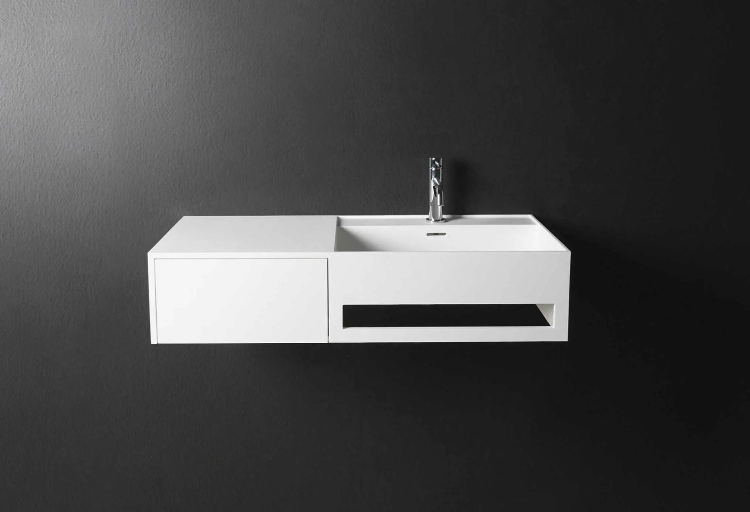 bathroom vanity CUBE-X WM 90R w/Drawer-WALL MOUNT WASHBASINS-訂造一體無縫洗手盆,Tailor made Washbasins,waterbasin hk, 浴室物料,浴室裝修,訂造洗手盆,浴室翻新,Bathroomware ,Bespoke bathroom,浴室配件,訂造浴室潔具,訂造浴室傢俬,香港 浴室設計 公司,best custom bathroom furniture HK, Infinite Bath
