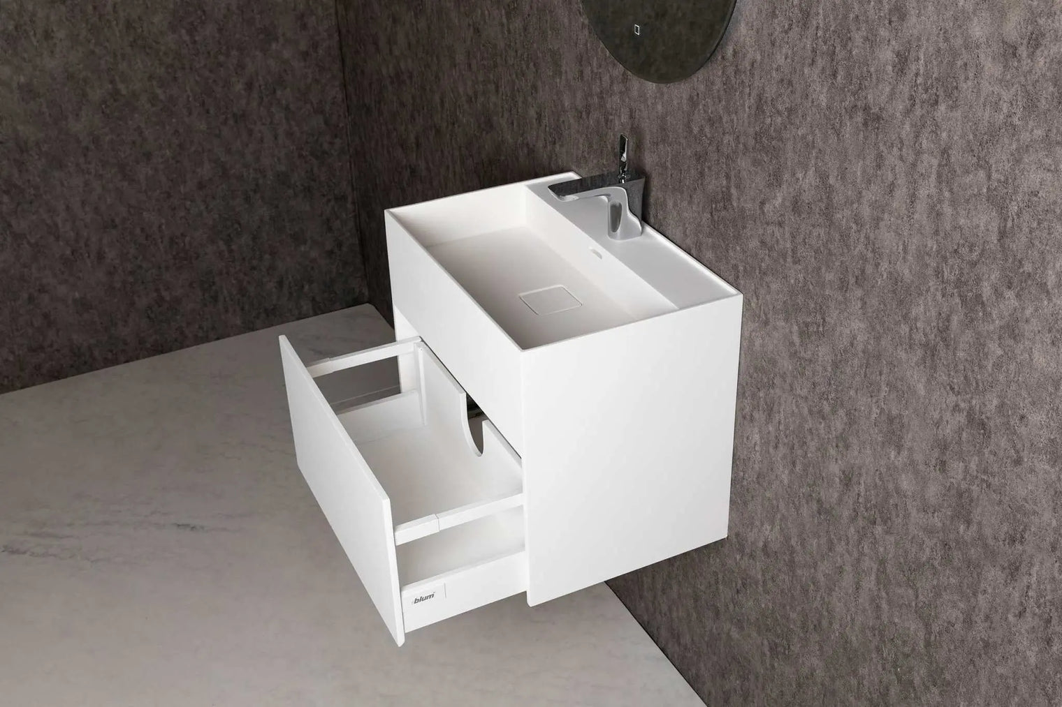 bathroom vanity CUBE-X WM 60 w/Drawer-WALL MOUNT WASHBASINS-訂造一體無縫洗手盆,Tailor made Washbasins,waterbasin hk, 浴室物料,浴室裝修,訂造洗手盆,浴室翻新,Bathroomware ,Bespoke bathroom,浴室配件,訂造浴室潔具,訂造浴室傢俬,香港 浴室設計 公司,best custom bathroom furniture HK, Infinite Bath