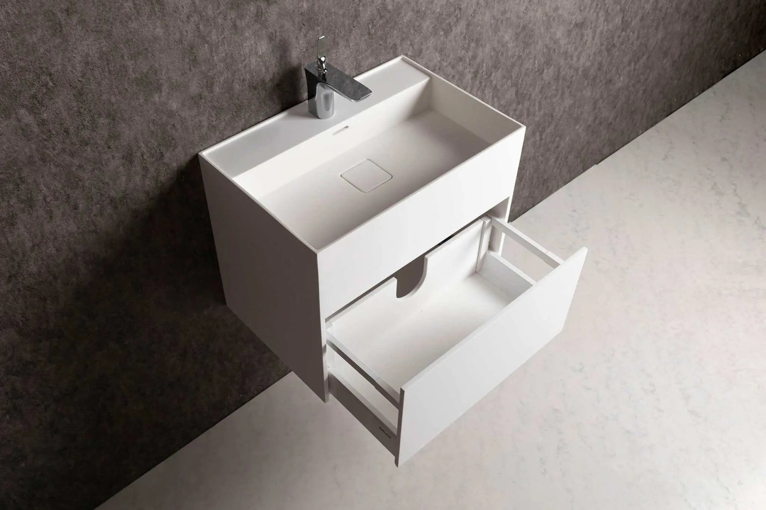 bathroom vanity CUBE-X WM 60 w/Drawer-WALL MOUNT WASHBASINS-訂造一體無縫洗手盆,Tailor made Washbasins,waterbasin hk, 浴室物料,浴室裝修,訂造洗手盆,浴室翻新,Bathroomware ,Bespoke bathroom,浴室配件,訂造浴室潔具,訂造浴室傢俬,香港 浴室設計 公司,best custom bathroom furniture HK, Infinite Bath